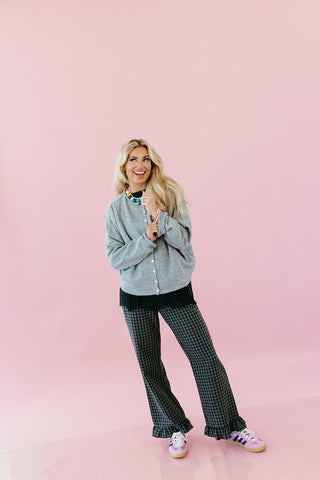 Lily Checkered Ruffle Hem Pants in Charcoal