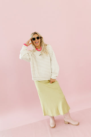 Briar Stripe Embroidered Fish Sweater in Taupe