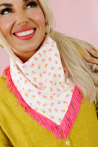 Pink & Chartreuse Floral Fringe Bandana