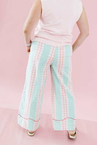 Miriam Checkered Pants in Mint/Pink
