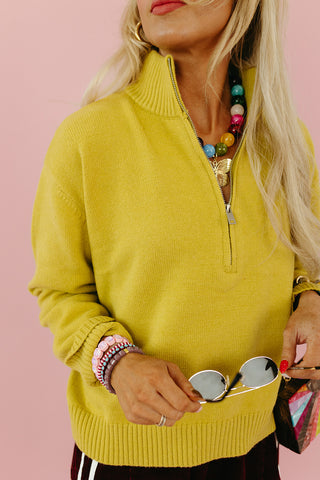 Zoe 3/4 Zip Sweater in Lime