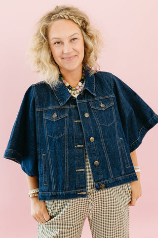Kit Denim Cape Jacket in Dark Denim