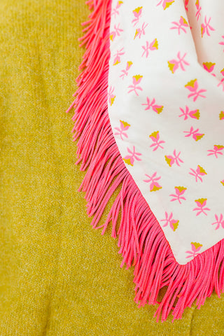 Pink & Chartreuse Floral Fringe Bandana