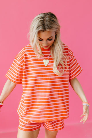Noah Stripe Tee in Pink/Red