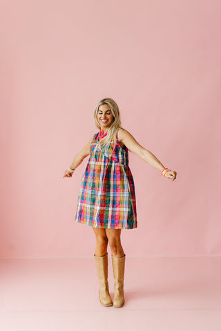 Halston Multi Colored Plaid Mini Dress