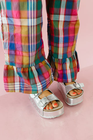 Hattie Plaid Ruffle Hem Pants