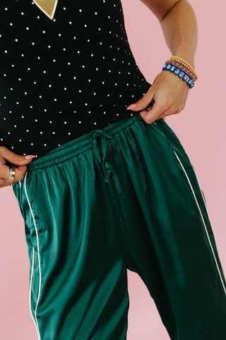 Cleo Satin Track Pants in Dark Green