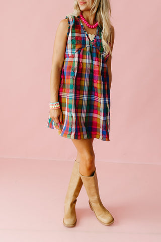 Halston Multi Colored Plaid Mini Dress