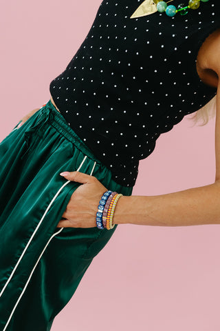 Cleo Satin Track Pants in Dark Green