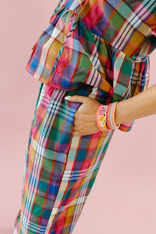 Hattie Plaid Ruffle Hem Pants