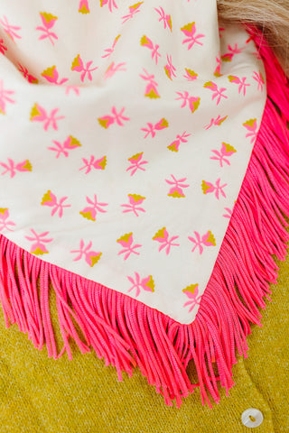 Pink & Chartreuse Floral Fringe Bandana