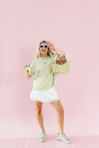 Emma Slub Stripe Tee in Light Green