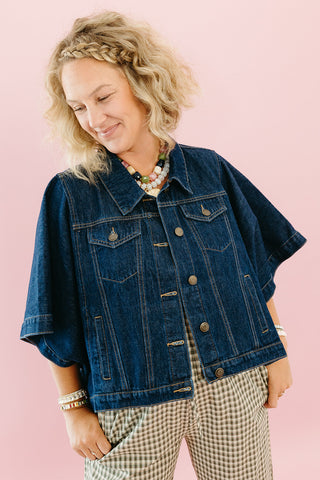 Kit Denim Cape Jacket in Dark Denim
