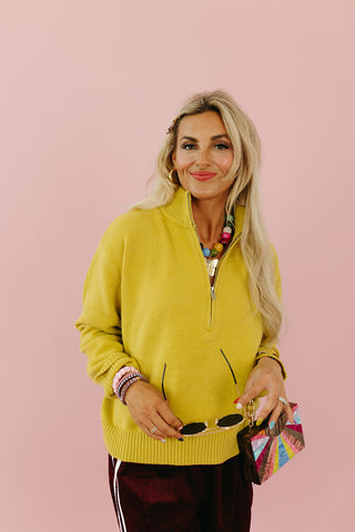 Zoe 3/4 Zip Sweater in Lime