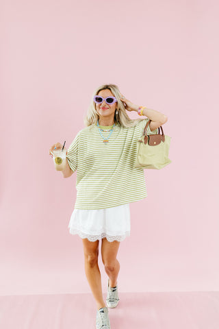 Emma Slub Stripe Tee in Light Green