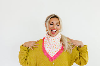 Pink & Chartreuse Floral Fringe Bandana
