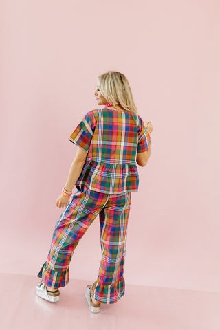 Hattie Plaid Ruffle Hem Pants