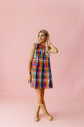 Halston Multi Colored Plaid Mini Dress