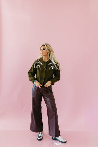 Elaine Stretch Faux Leather Wide Leg Pants