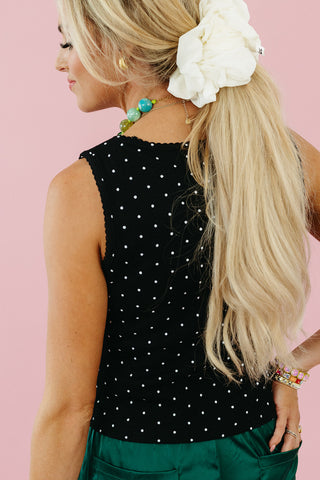 Lynn Polka Dot Waffle Top in Black