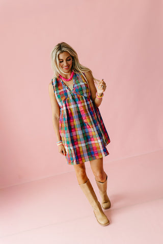 Halston Multi Colored Plaid Mini Dress