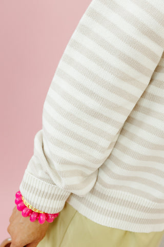 Briar Stripe Embroidered Fish Sweater in Taupe