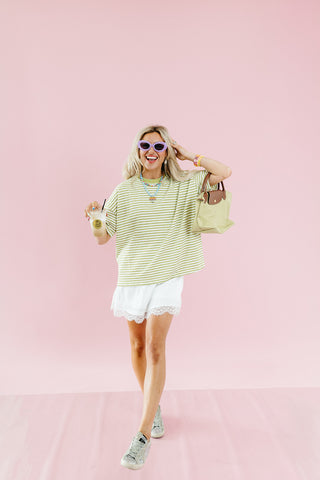 Emma Slub Stripe Tee in Light Green