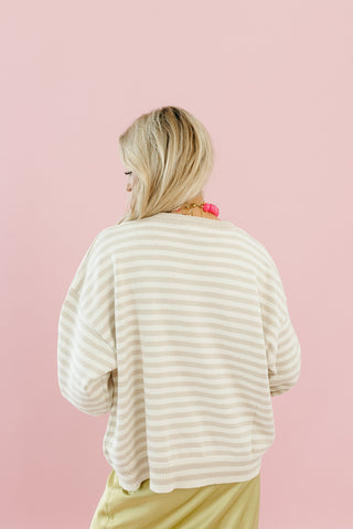 Briar Stripe Embroidered Fish Sweater in Taupe