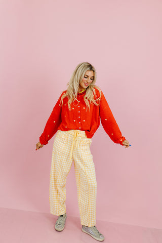 Lou Mineral Wash Barrel Pants in Gold Gingham