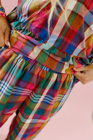 Hattie Plaid Ruffle Hem Pants