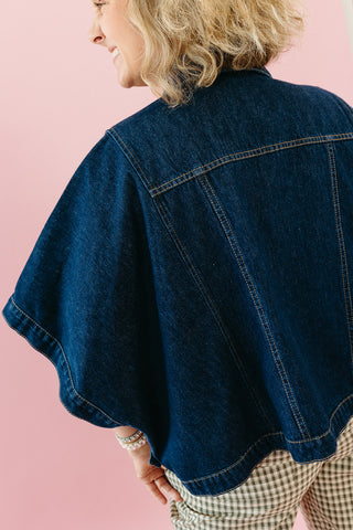 Kit Denim Cape Jacket in Dark Denim