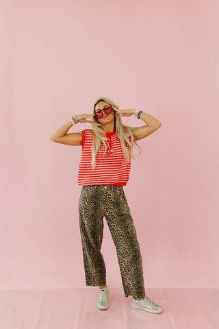 Delanie Stripe Sweater Vest in Pink/Red