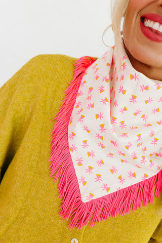 Pink & Chartreuse Floral Fringe Bandana