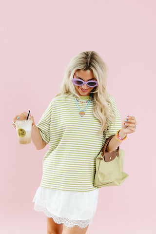 Emma Slub Stripe Tee in Light Green