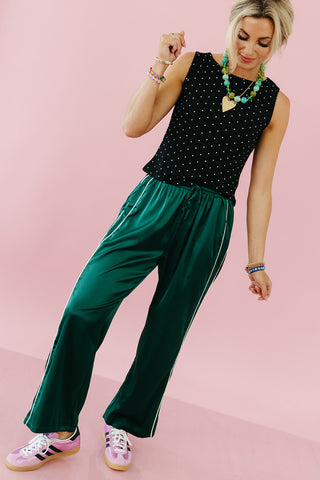 Cleo Satin Track Pants in Dark Green