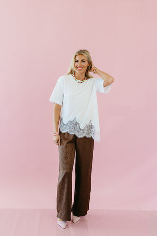 Isla Slub Lace Hem Tee in White