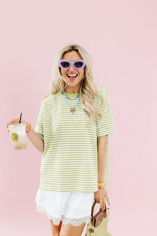 Emma Slub Stripe Tee in Light Green