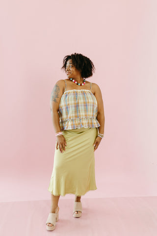 Frankie Satin Midi Skirt in Chartreuse
