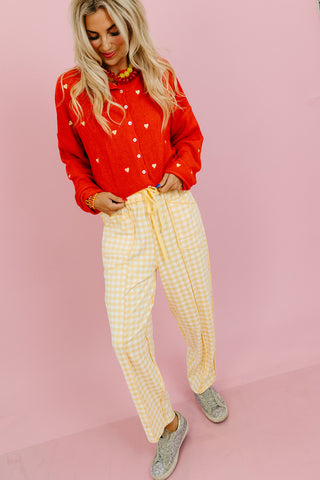 Lou Mineral Wash Barrel Pants in Gold Gingham