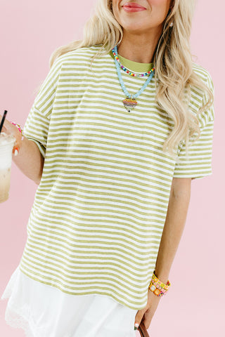 Emma Slub Stripe Tee in Light Green