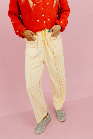 Lou Mineral Wash Barrel Pants in Gold Gingham