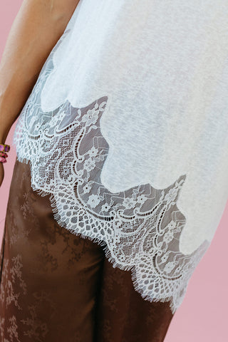 Isla Slub Lace Hem Tee in White