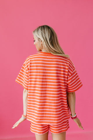 Noah Stripe Tee in Pink/Red