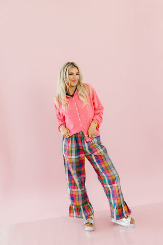 Hattie Plaid Ruffle Hem Pants