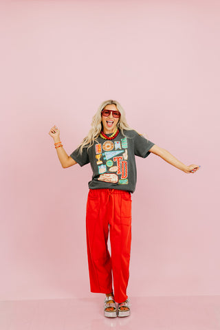 Lou Mineral Wash Barrel Pants in Red