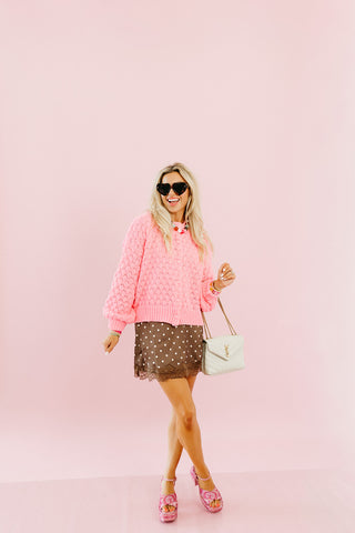 Liv Scallop Lace Trim Satin Skort in Coco Polka Dot
