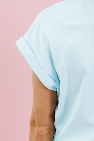 Riley Ruched Side Tie Knit Top in Sky