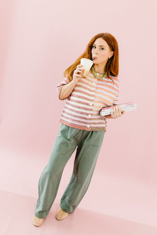 Bowen Short Sleeve Cardigan in Berry Mix