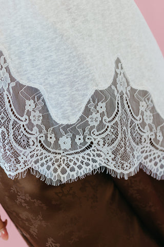 Isla Slub Lace Hem Tee in White