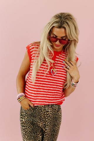 Delanie Stripe Sweater Vest in Pink/Red